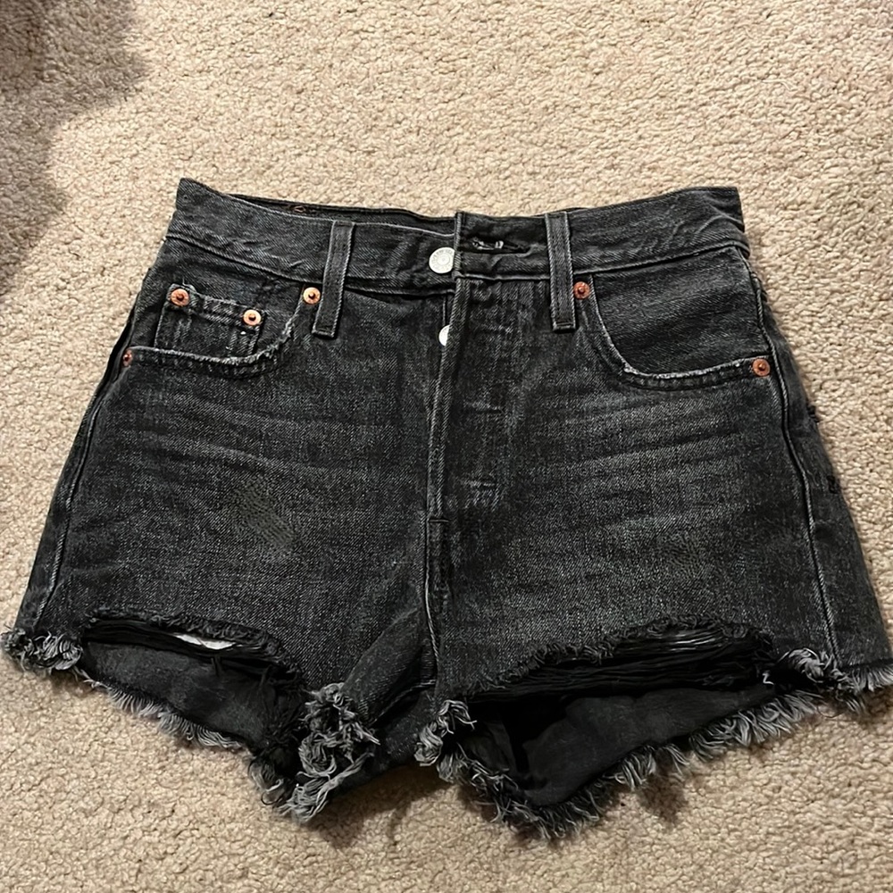 Levi’s distressed denim charcoal shorts
